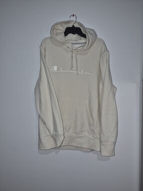 Champion Men's Cream Pullover Hoodie with Embroidered Logo